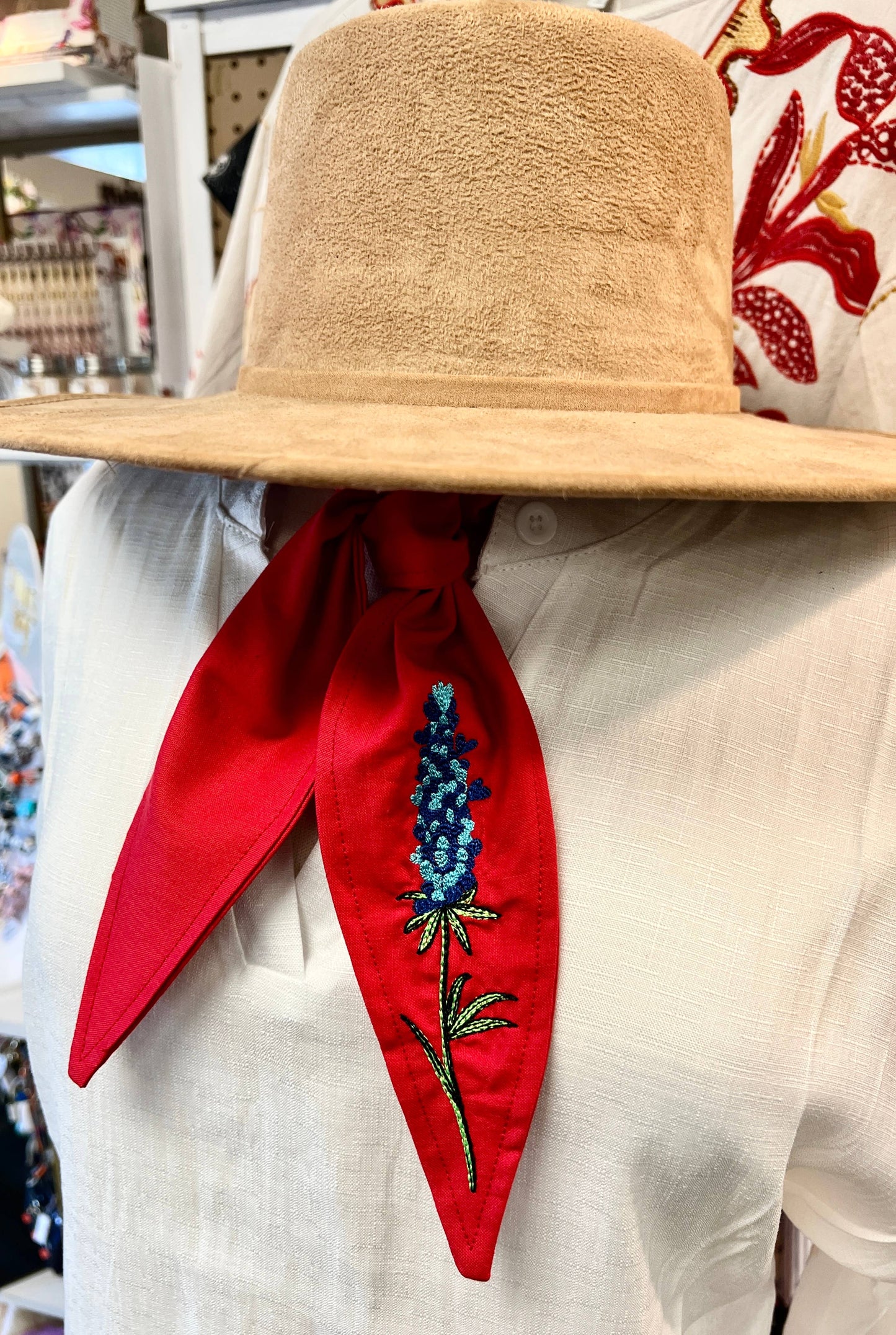 Bluebonnet Embroidered Ascot Scarf