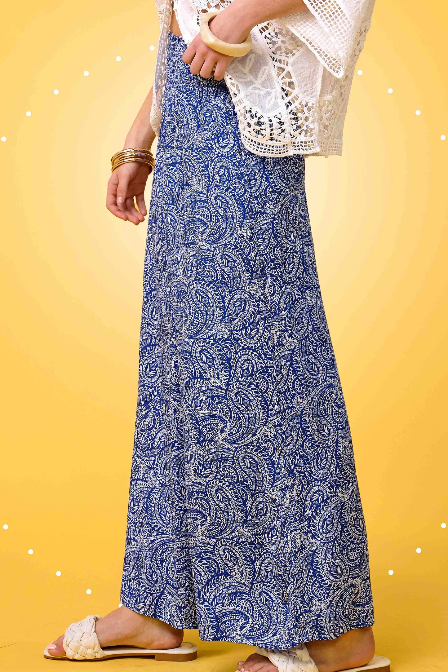 Boho Paisley Print Wide Leg Flowy Pants with Pockets
