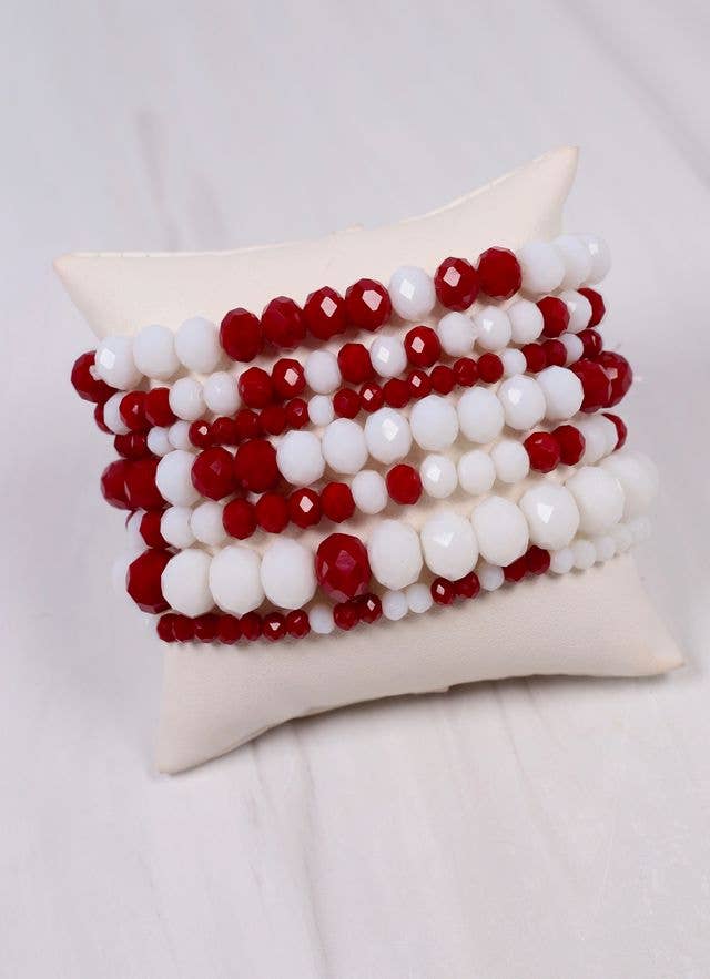 Pryce Glass Bead Bracelet Set BURGUNDY WHITE