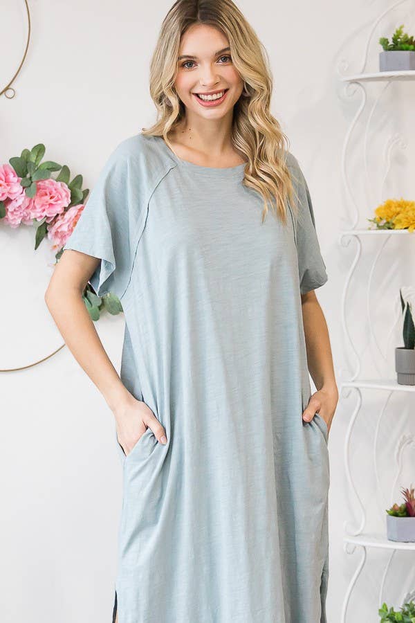 MINERAL WASHED MAXI SOLID SIDE POCKET DRESS