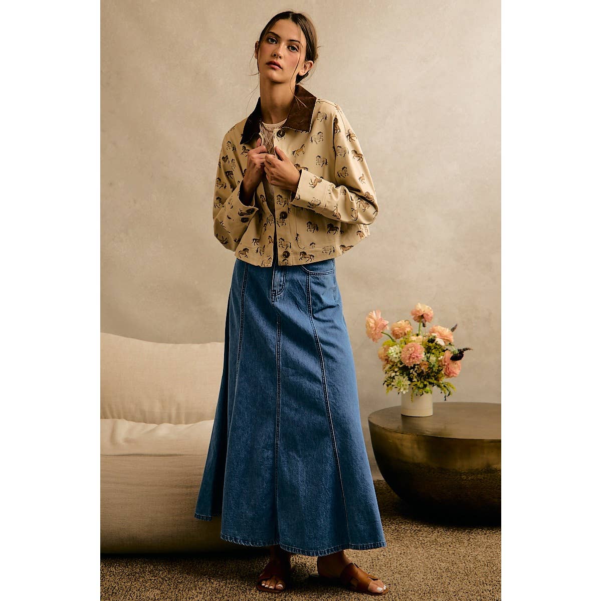 HORSE PRINT CORDUROY COLLAR JACKET