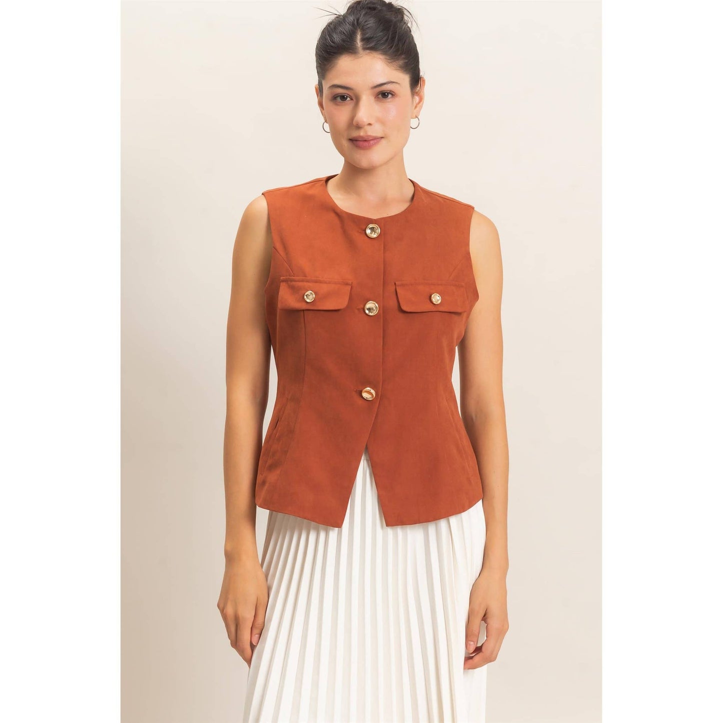 Buttoned Sleeveless Utility Vest