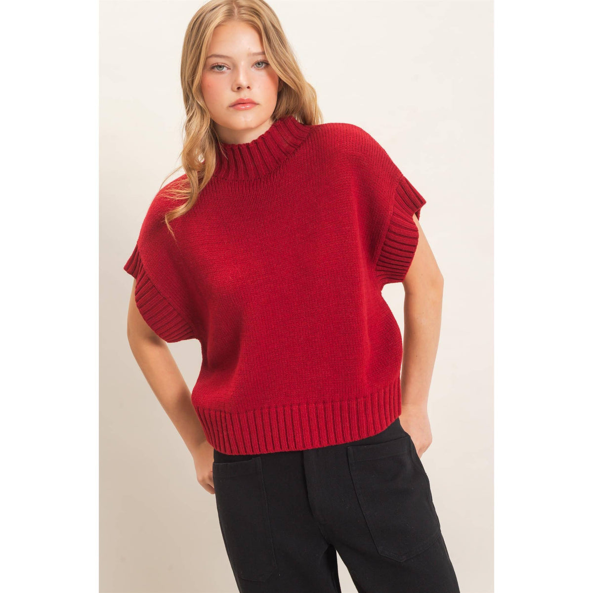 Ribbed Mock Neck Sweater Vest