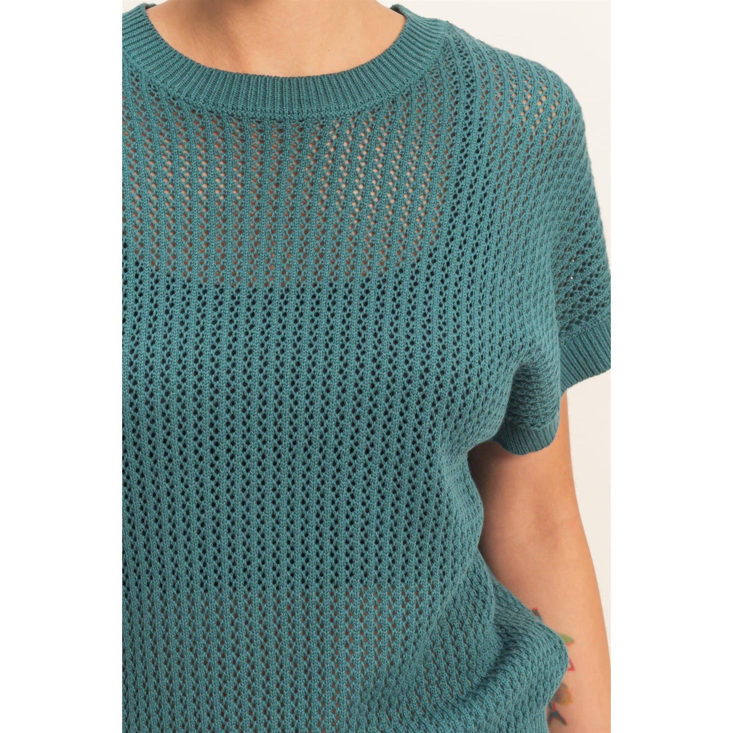 Open-Knit Dolman Sleeve Top