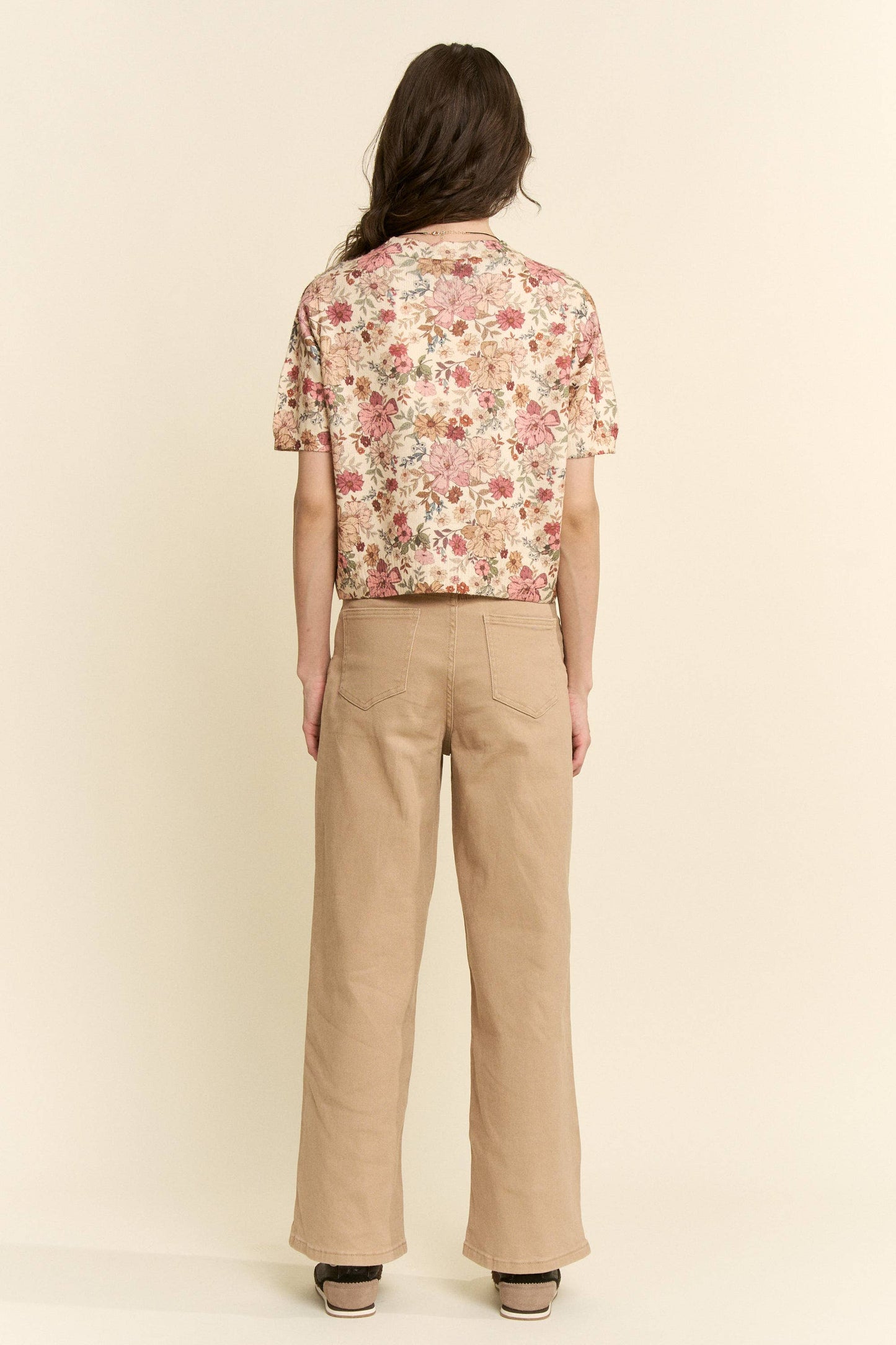 FLORAL KNIT BUTTON DOWN SHORT SLEEVE TOP