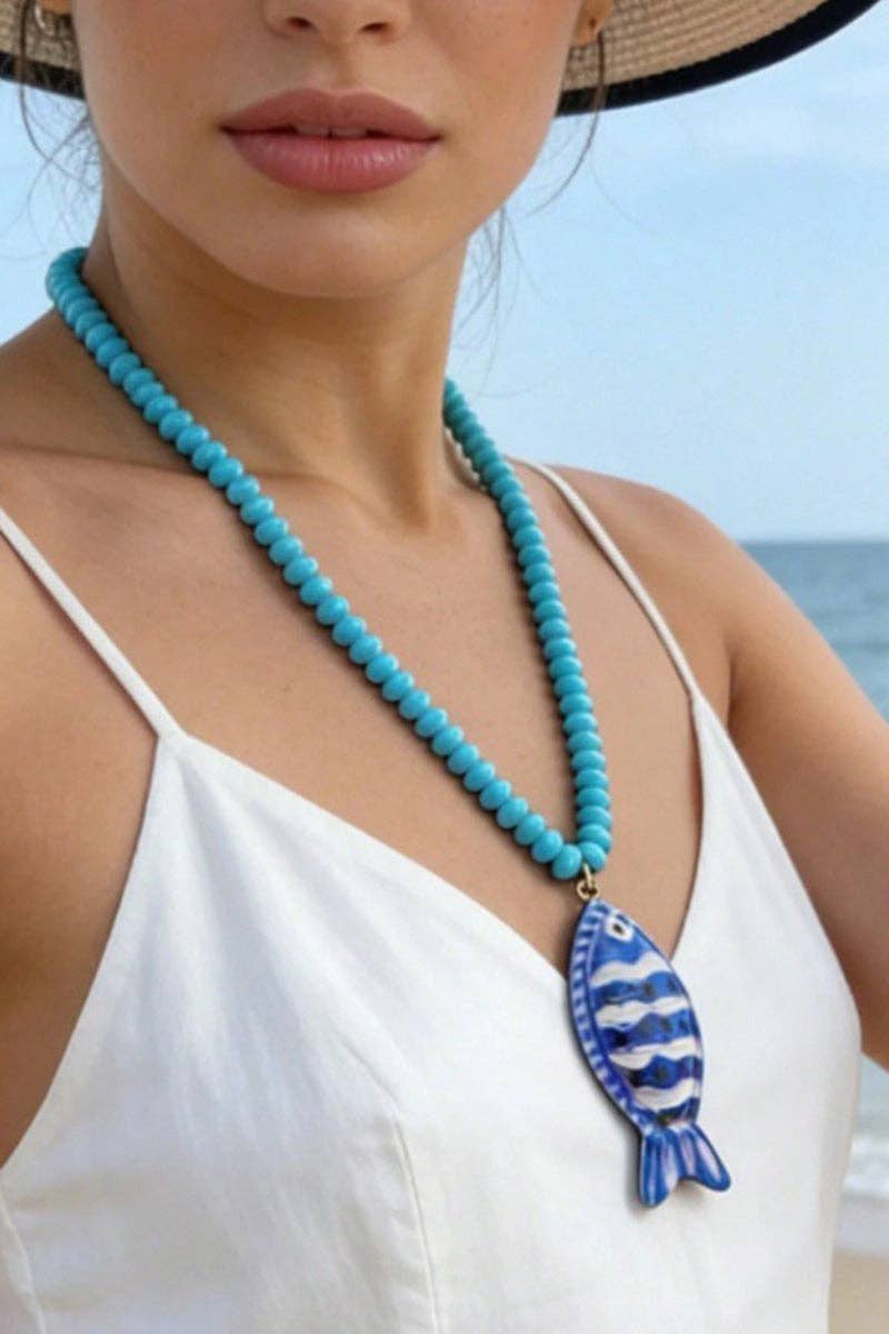 Vibrant Fish Pendant Beaded Necklace