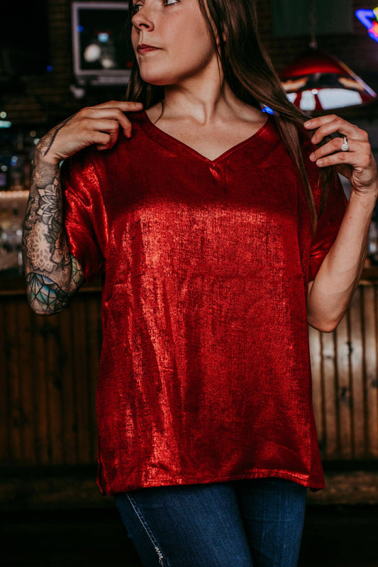 Metallic Blouse - Red