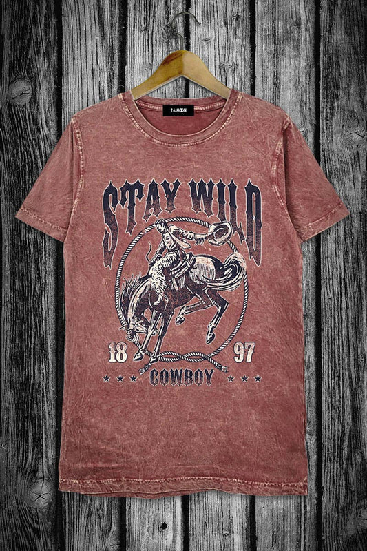 Mineral washed Cowboy Stay Wild Tee