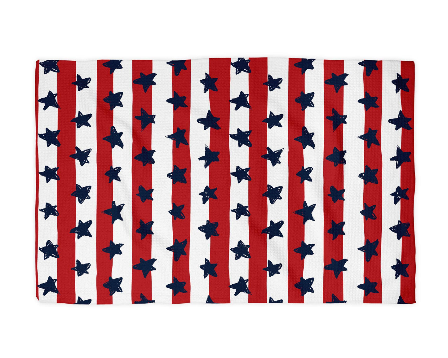 4th July Patriotic Red White Blue Flag Kitchen Towel Waffle