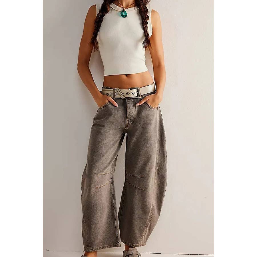 Casual Wide Leg Loose Mid Low Waist Washed Denim