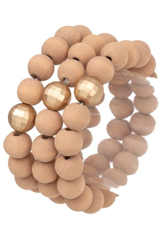 Wood Metal Accent Bead Bracelet