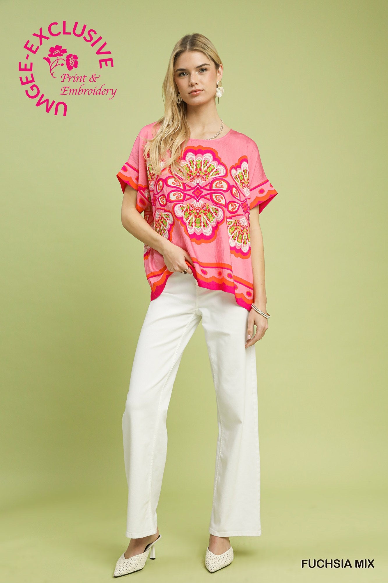 Mix Medallion Print Short Sleeve Top