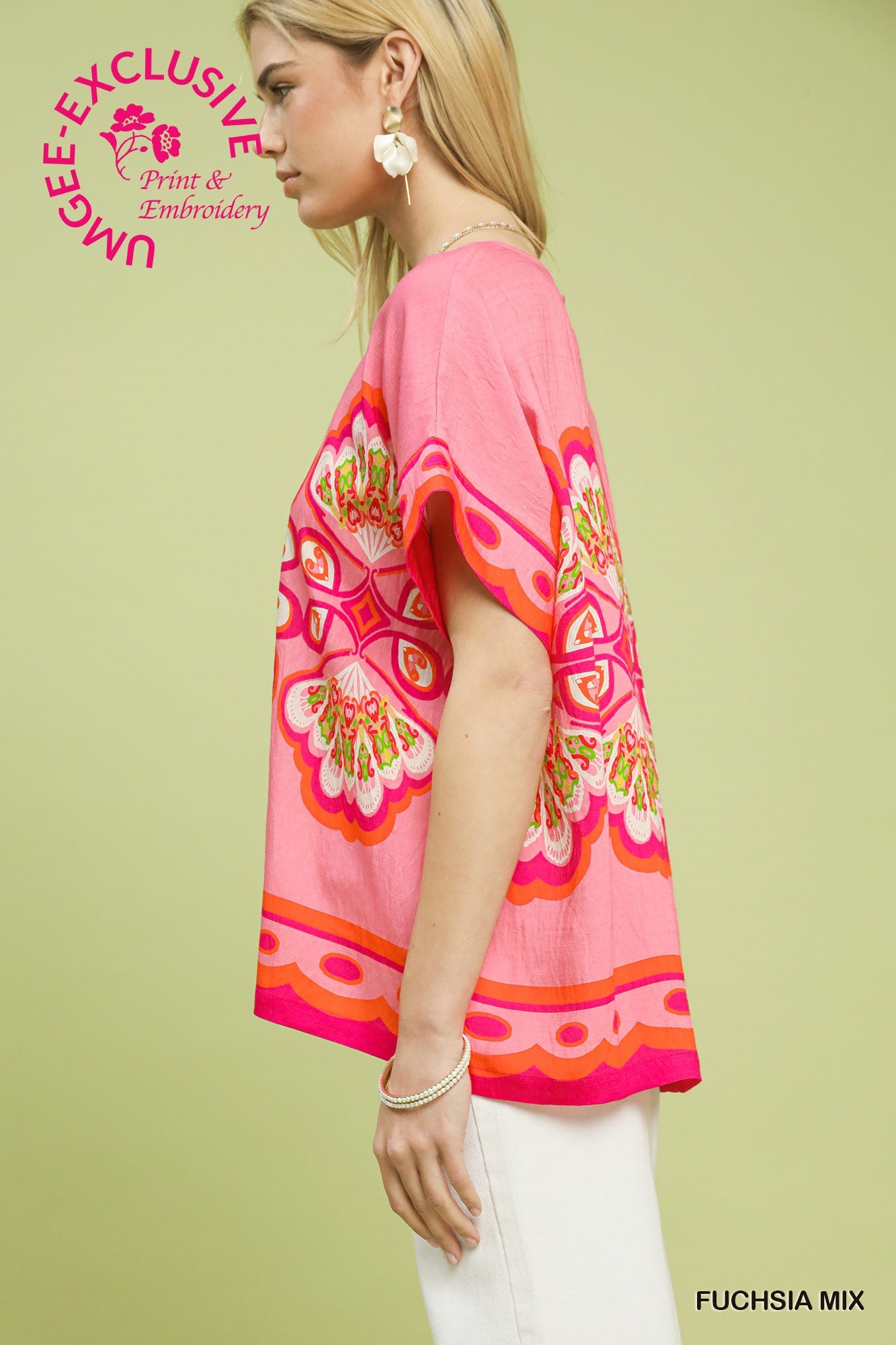 Mix Medallion Print Short Sleeve Top