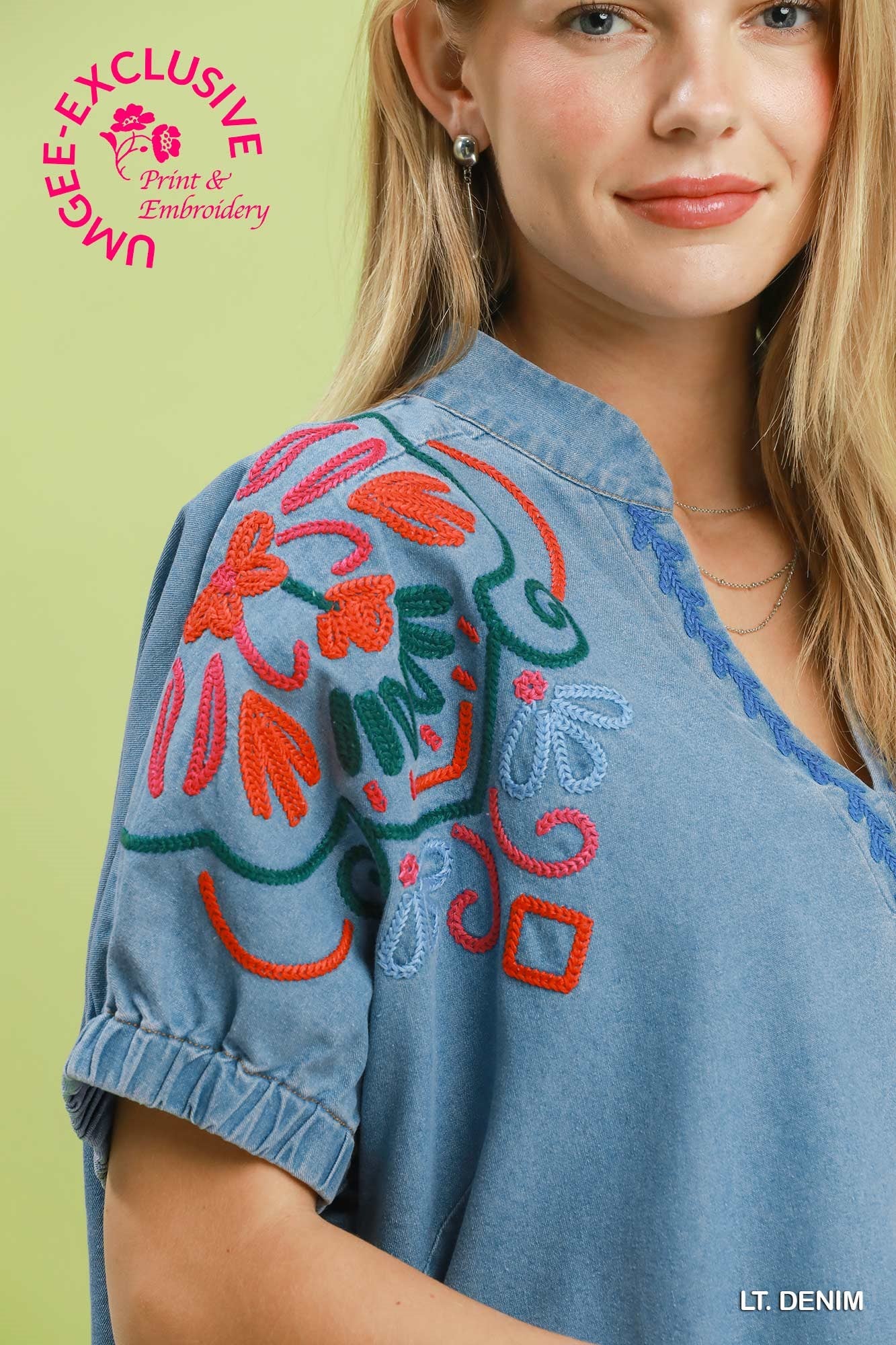 Embroidered Denim Top