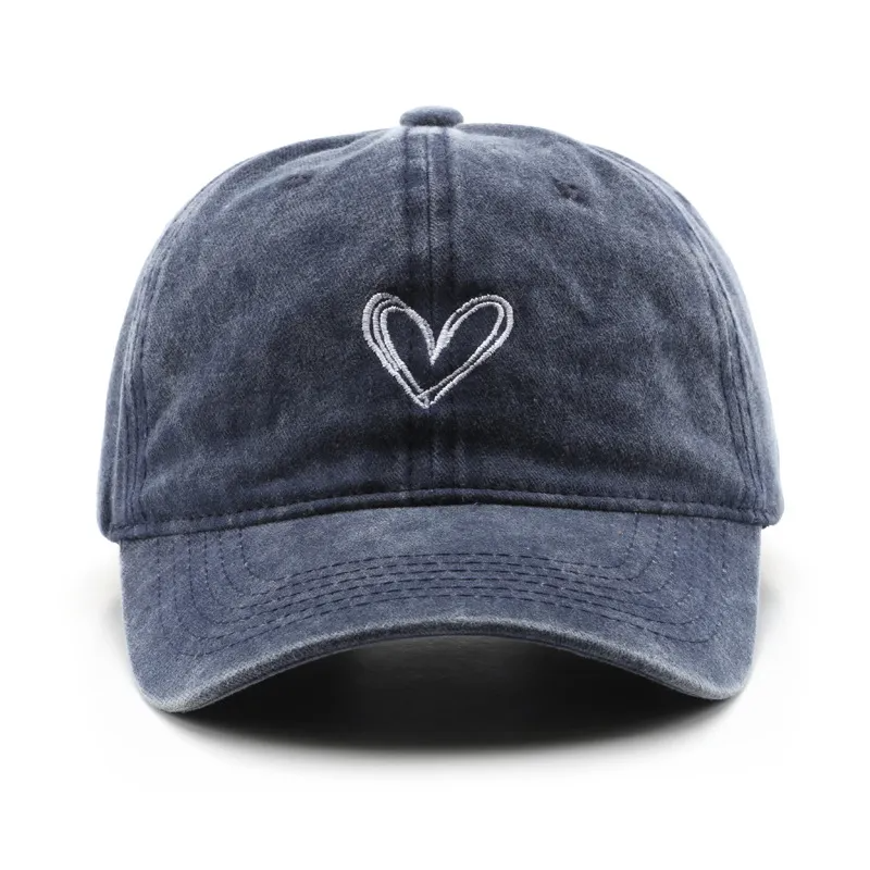 Retro Washed Embroidered Heart Baseball Cap