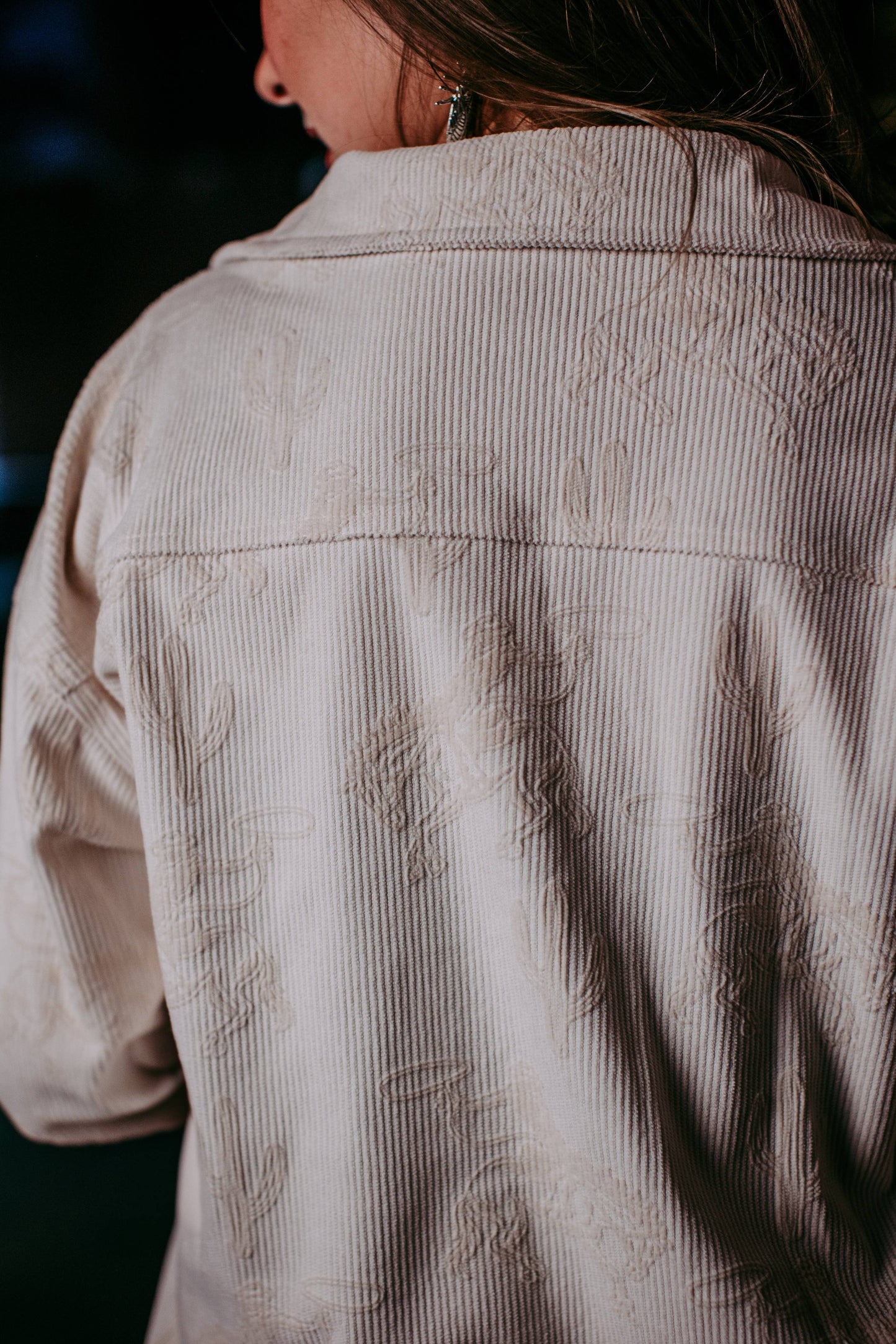 Printed Embroidery Botton Down Shacket