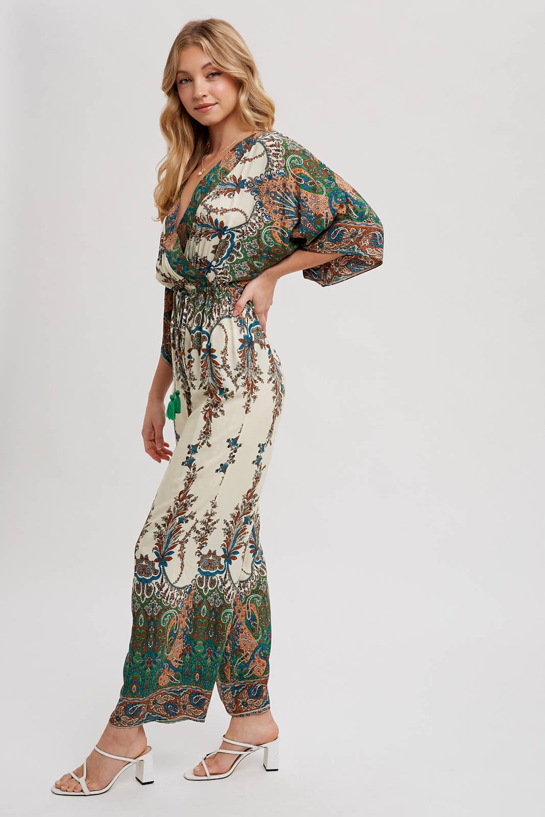 PAISLEY PRINT WRAP JUMPSUIT