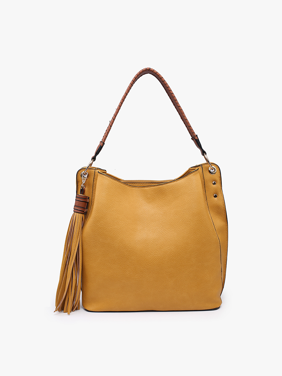 Three Compartment Tassel Hobo Bag