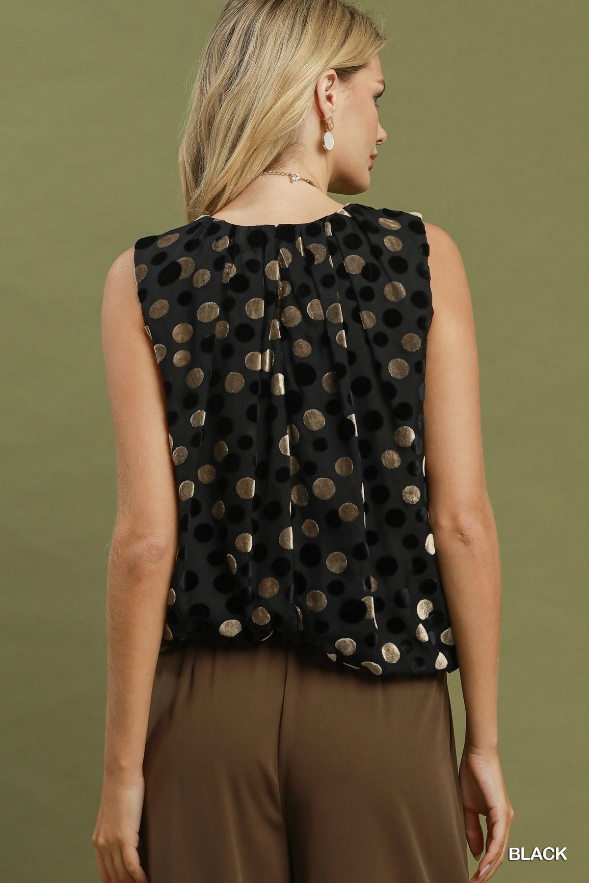 Velvet Dot Sleeveless Bubble Hem Top