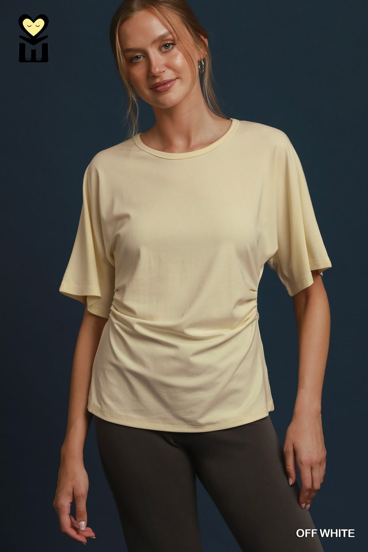 Half-Sleeve Top with Ruching Detail