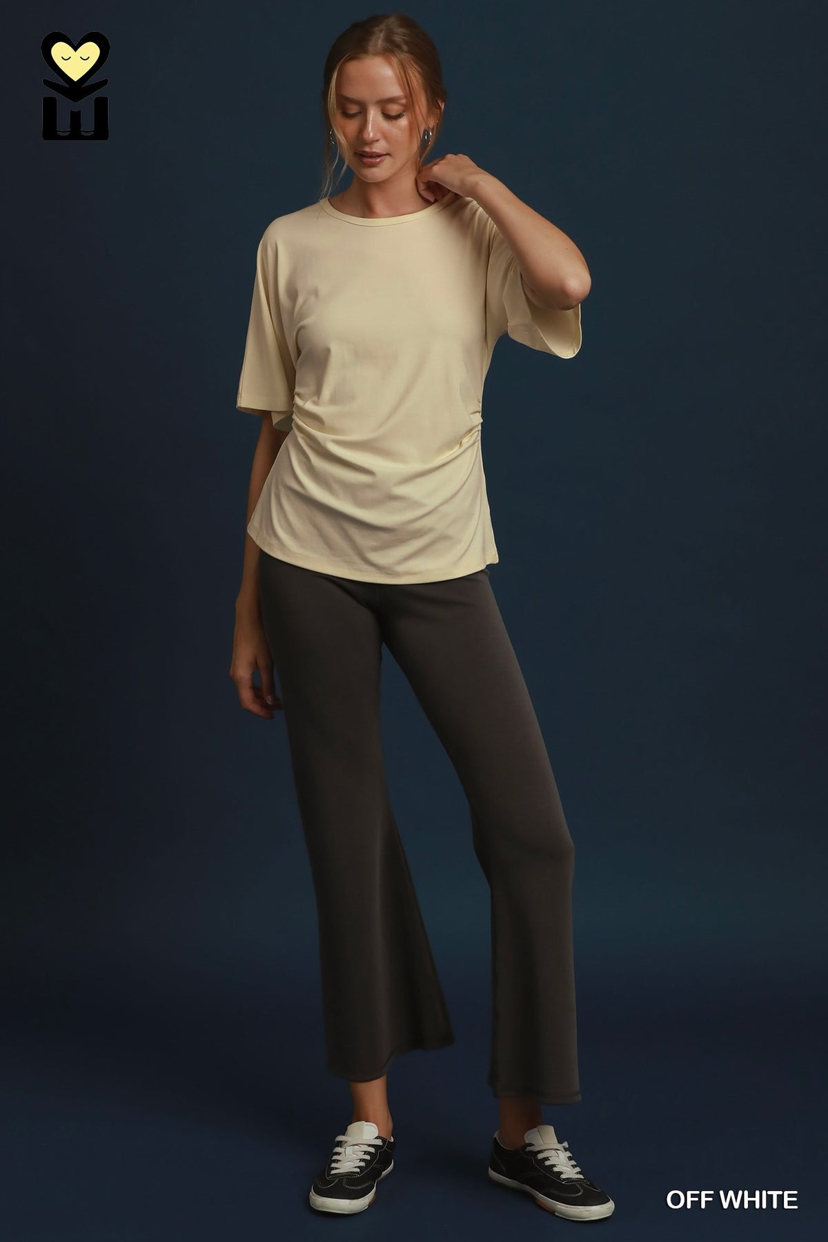 Half-Sleeve Top with Ruching Detail