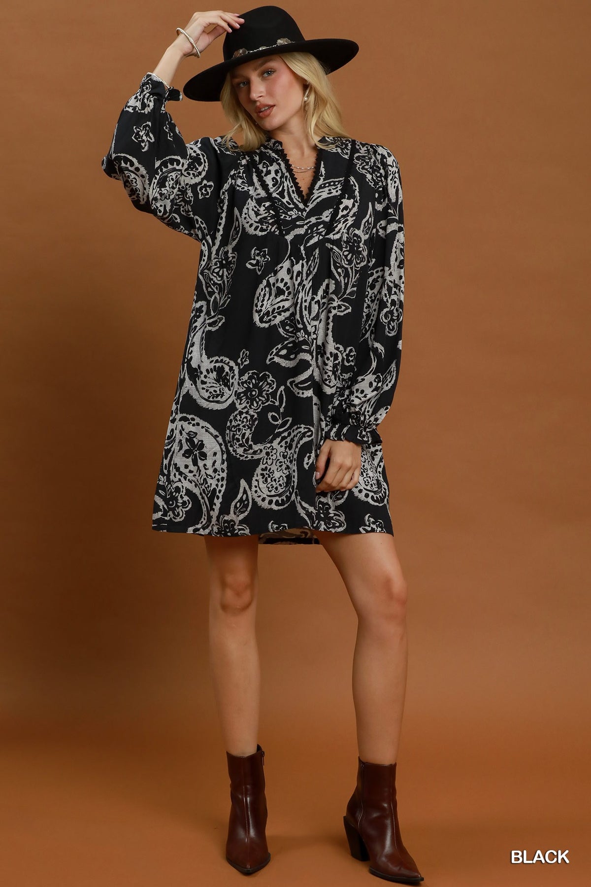 Paisley Floral V Neck Dress
