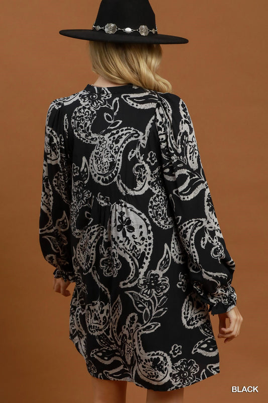 Paisley Floral V Neck Dress