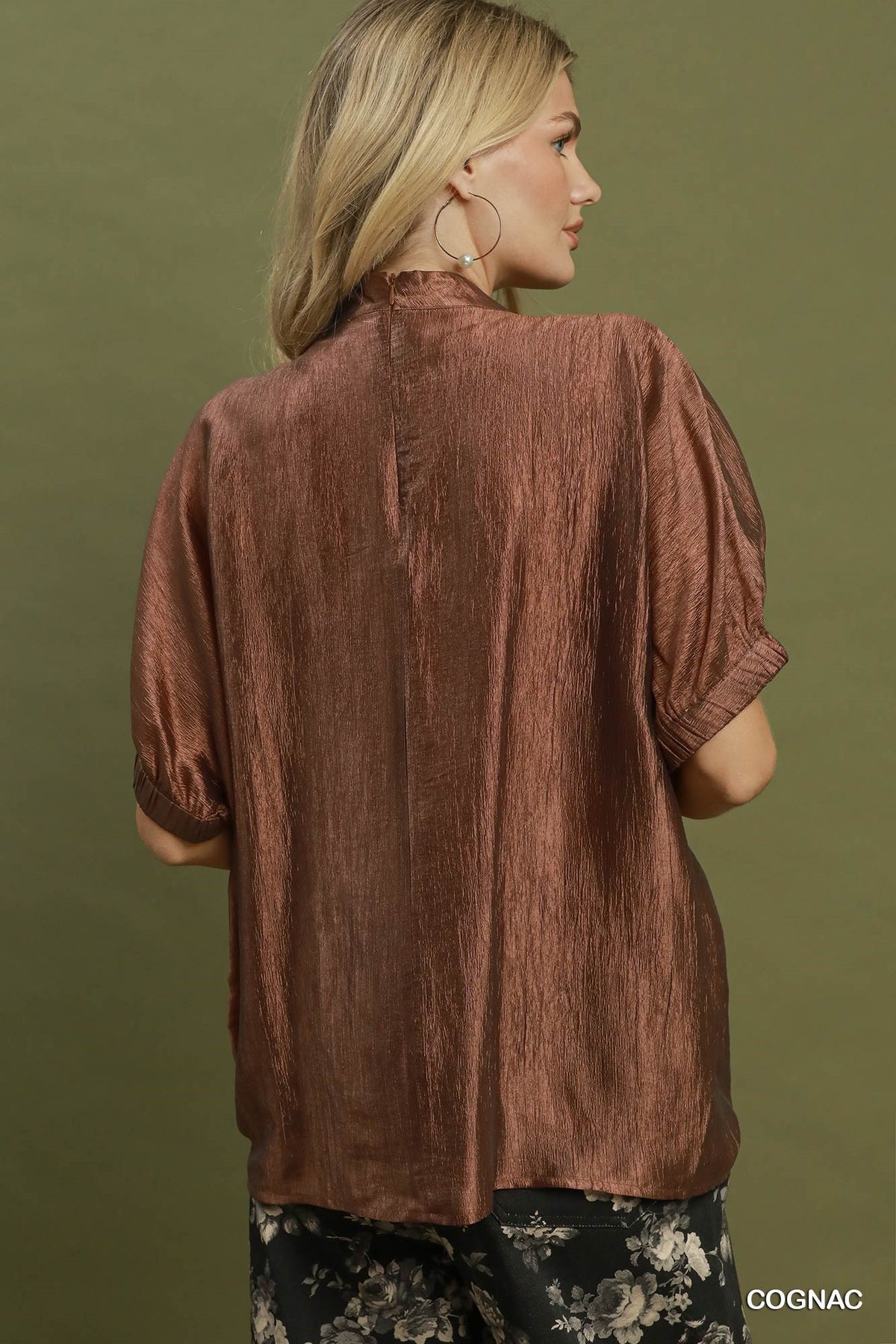 Pleated Neck Short Sleeve Top