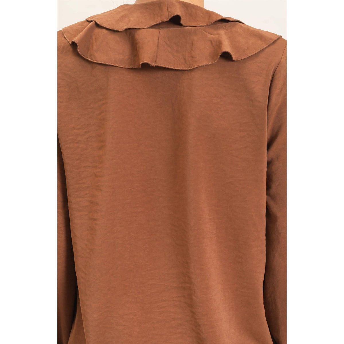 Ruffled V-Neck Button-Up Blouse