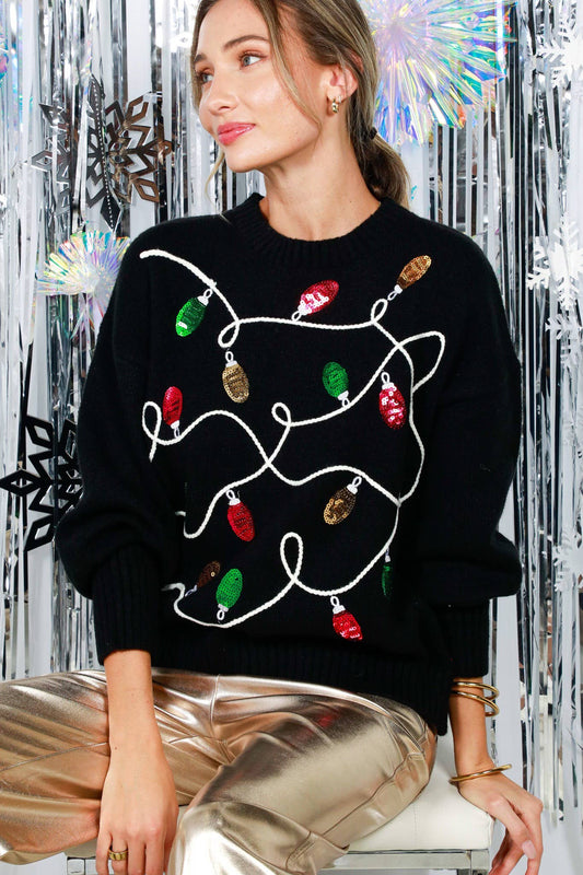 Colorful Christmas-Light Embellishment  Sweater