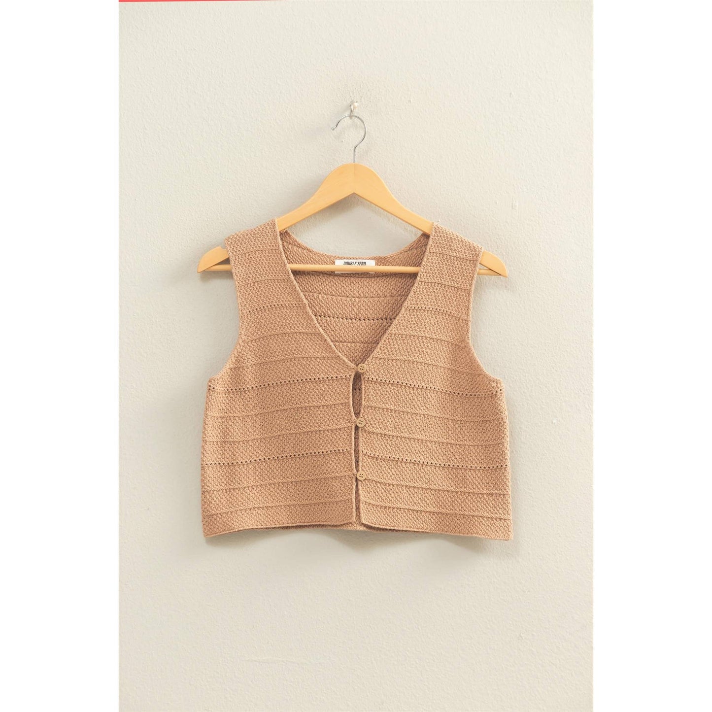 V-Neck Textured Sleeveless Knit Vest