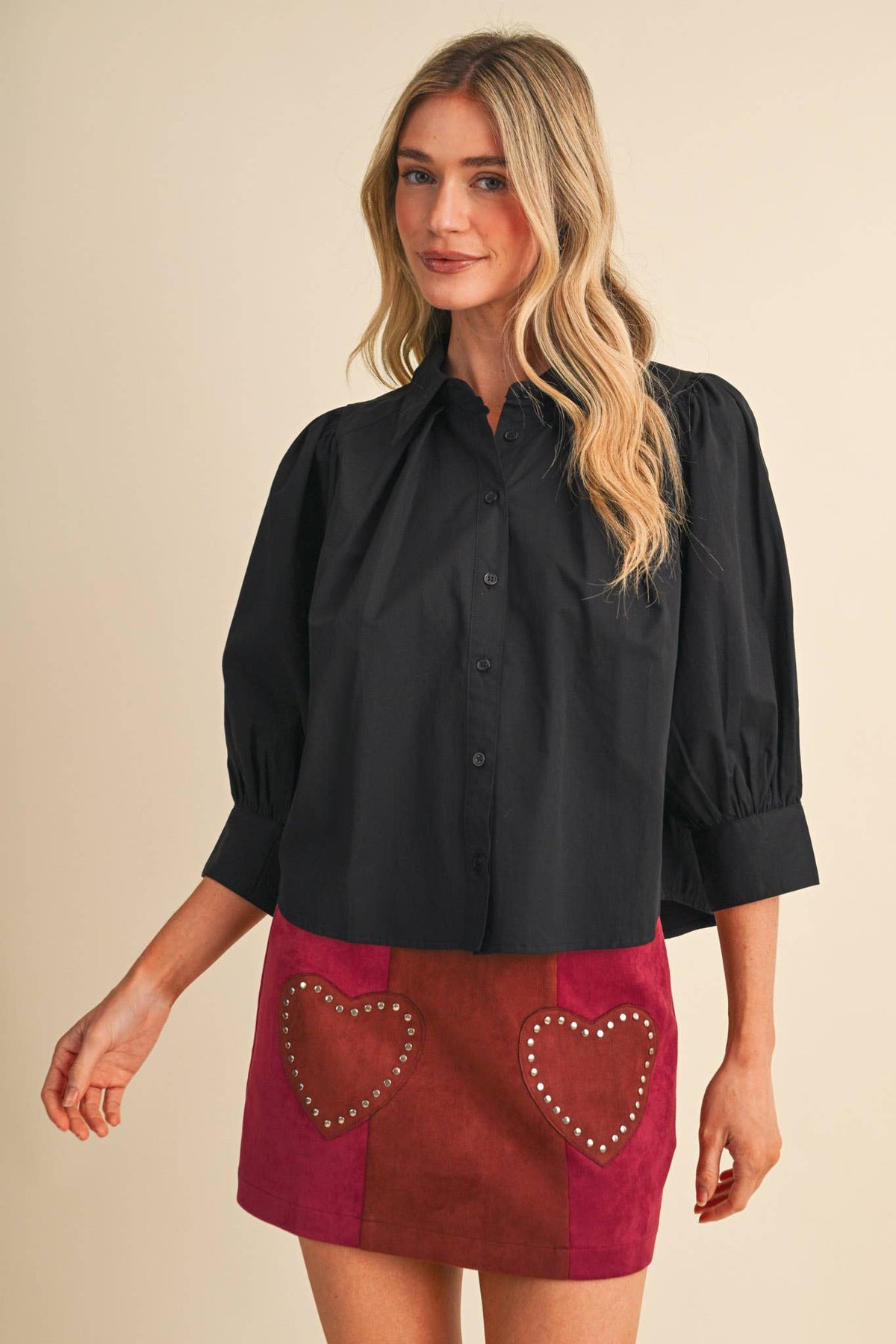 PUFF SLEEVE BUTTON DOWN TOP