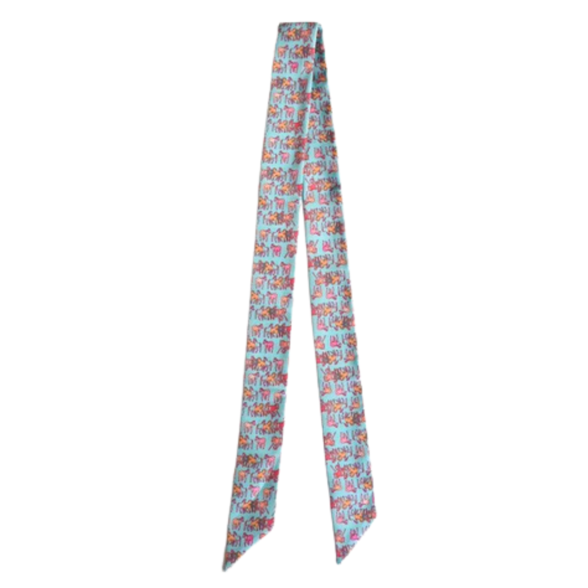 Mustang Meadows Twilly Scarf in Turquoise: Western Horse Satin Chiffon Scarf