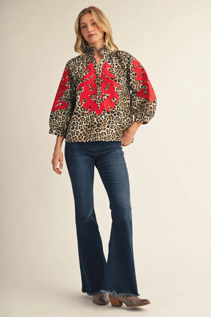 Button Front Loepard Top