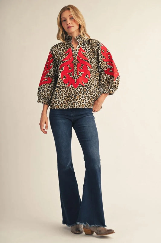 Button Front Loepard Top