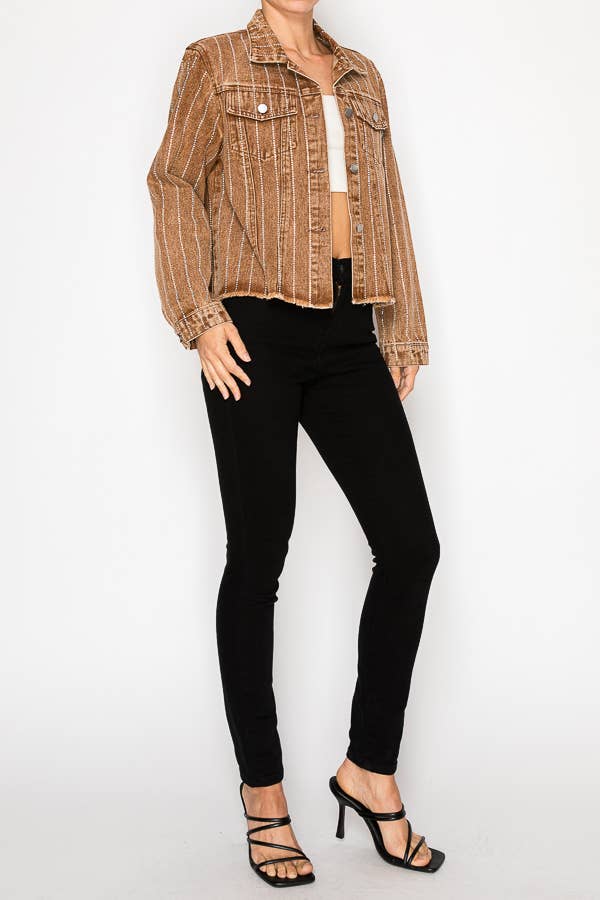 Denim Jacket With Stripe Sparkle Designs
