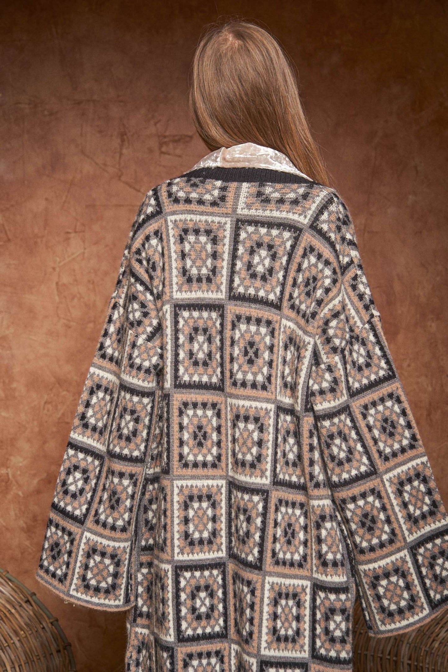 GRANNY SQUARE INSPIRED OPEN DUSTER KNIT CARDIGAN