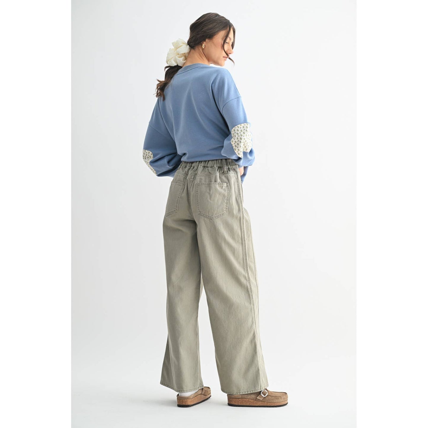 WIDE LEG TWILL COTTON PANTS