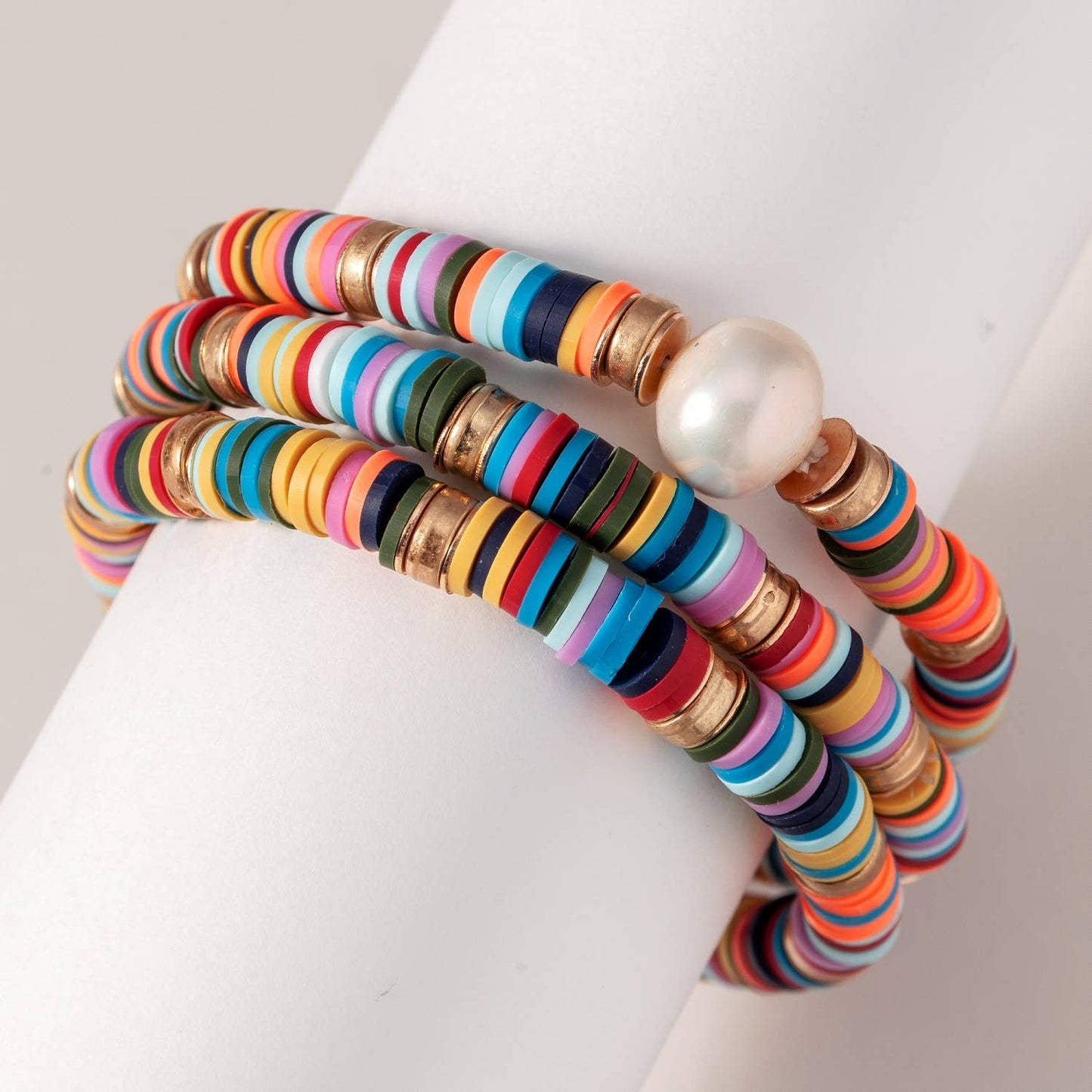 Pearl Glass Rubber Bead Bracelet Set