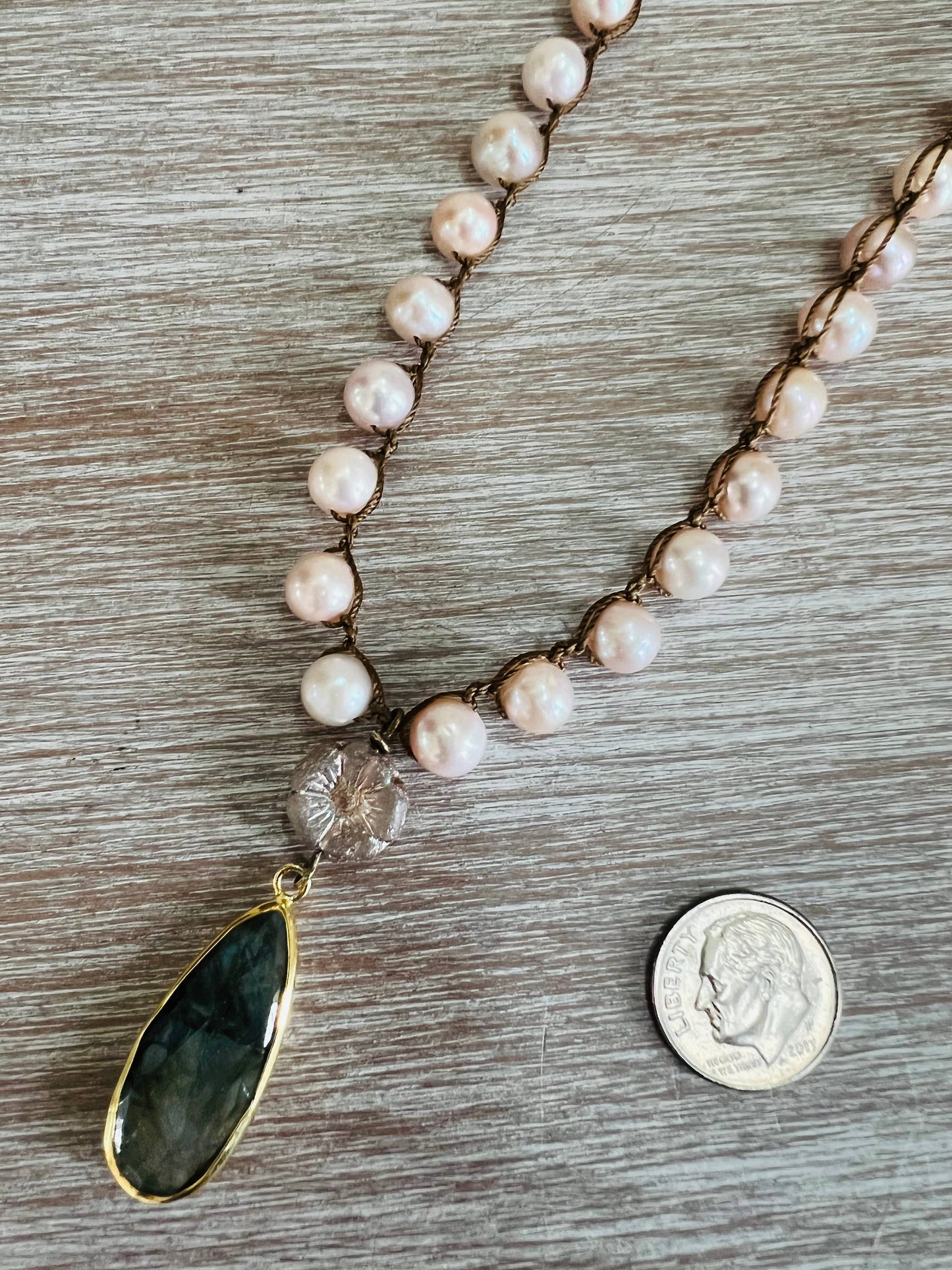 Freshwater Pearl and Labradorite Drop Necklace