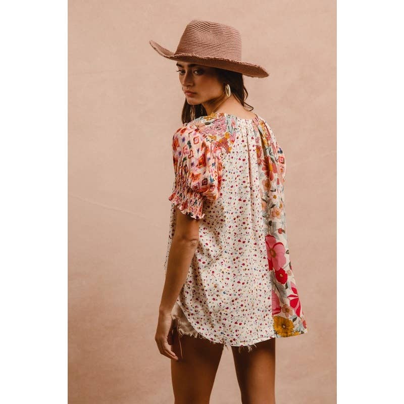 PRINT MIX AND MATCH PEASANT TOP
