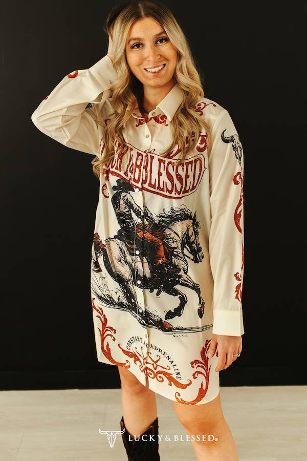 Lucky Horse Rider Pearl Snap Button Down Dress