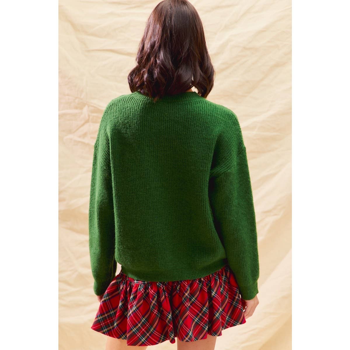 CHECKER PLAID RIBBON CHRISTMAS HOLIDAY SWEATER TOP