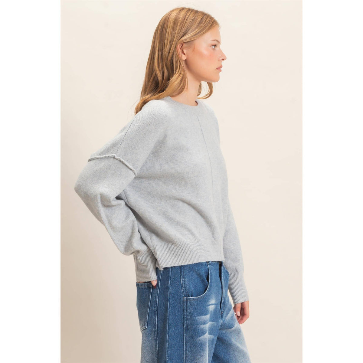 Crew Neck Sweater With Ribbed Hem