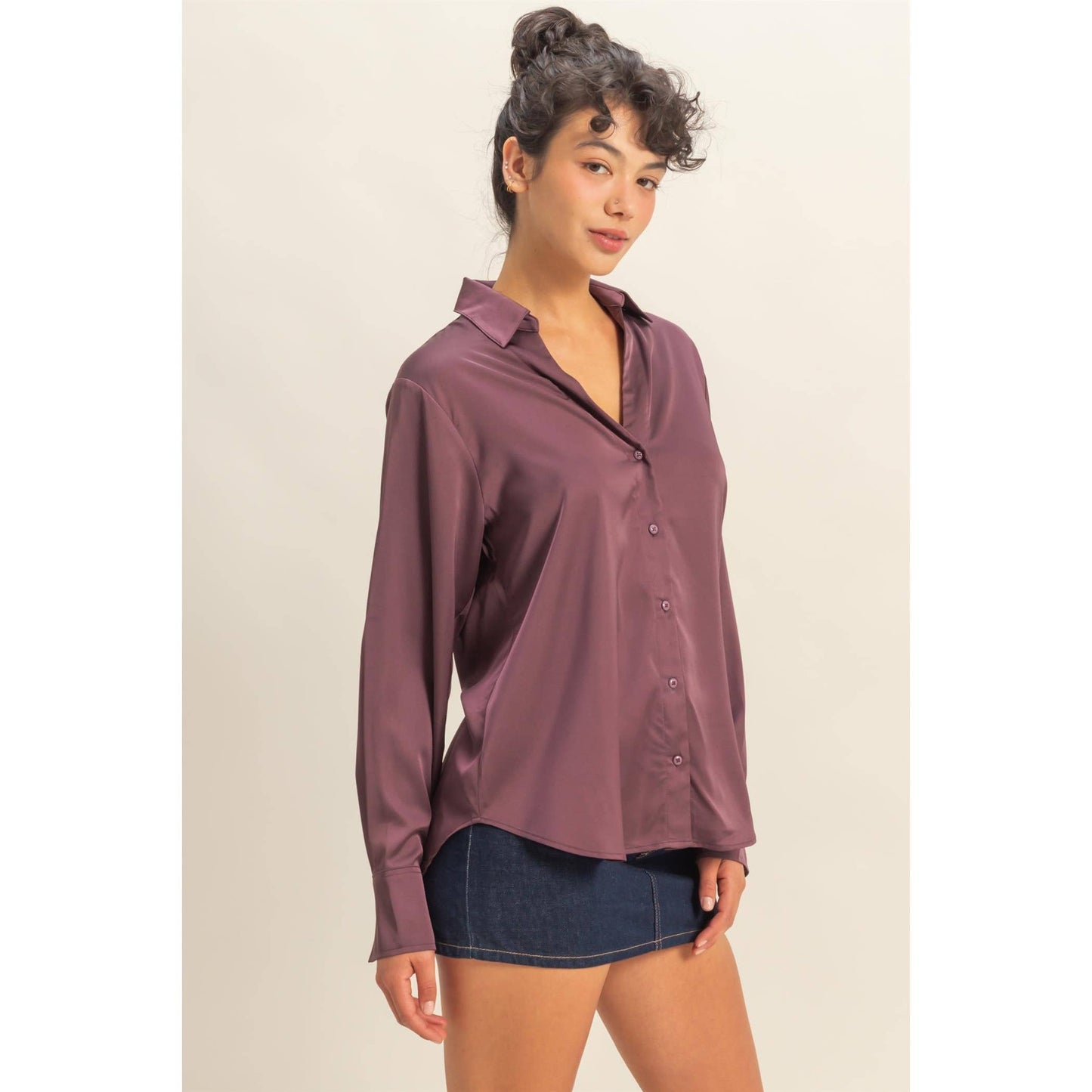 Button-Up Satin Shirt