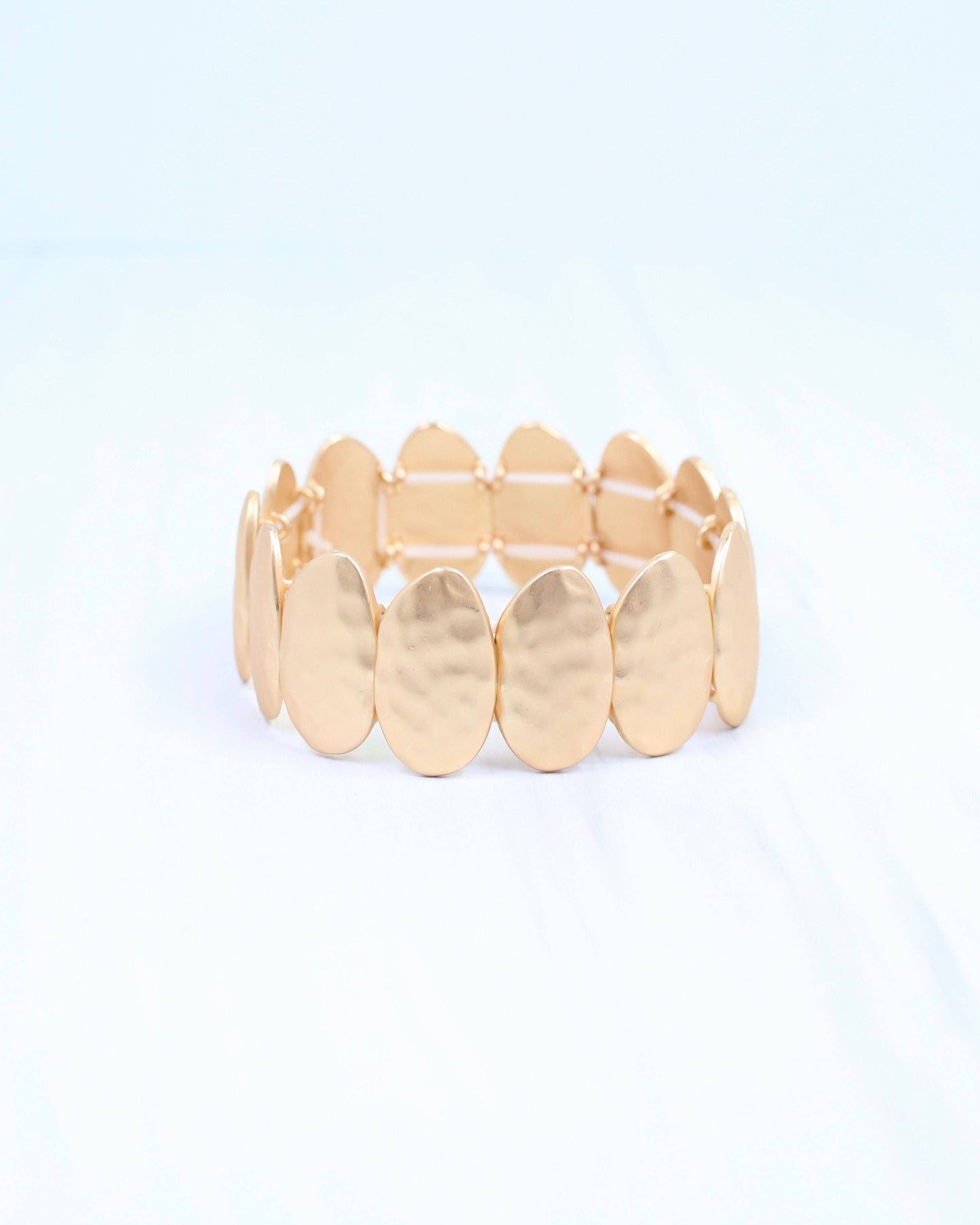 Hammered Oval Stretch Bracelet Matte Gold