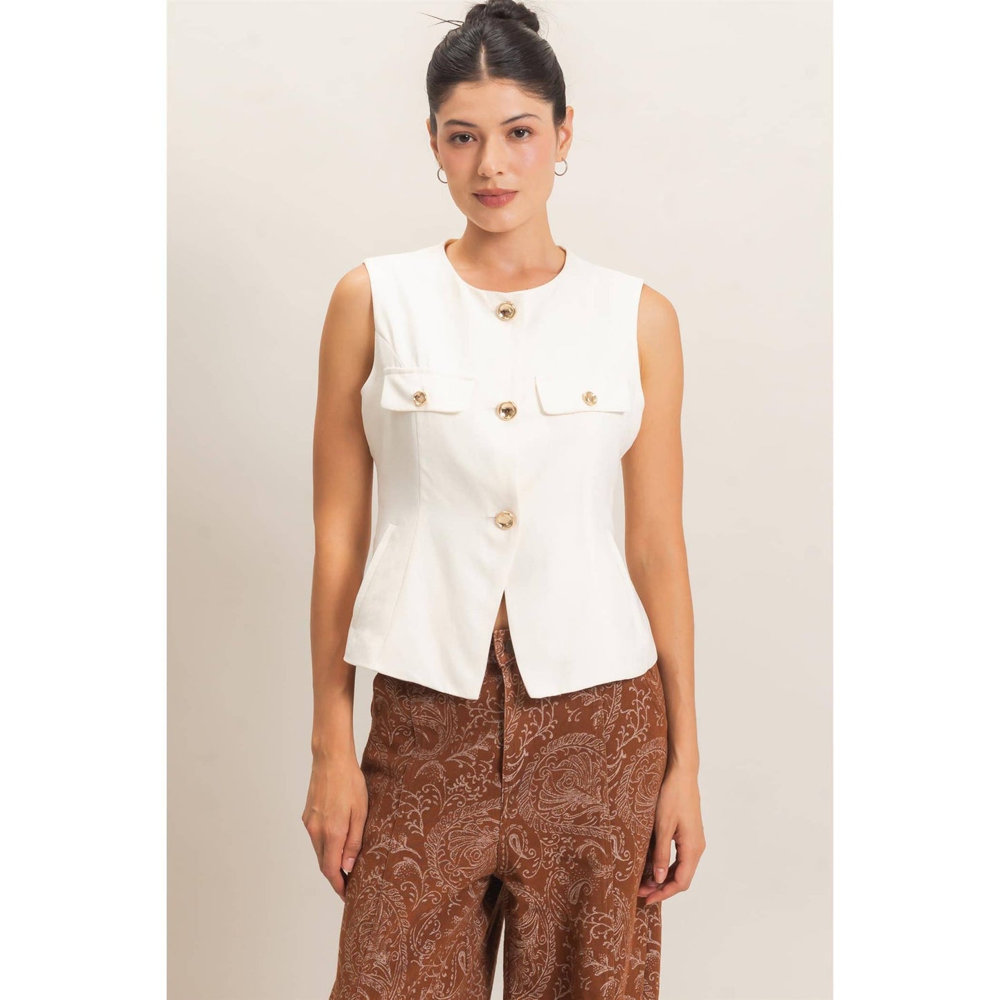 Buttoned Sleeveless Utility Vest
