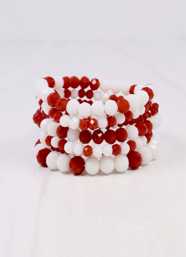 Pryce Glass Bead Bracelet Set BURGUNDY WHITE