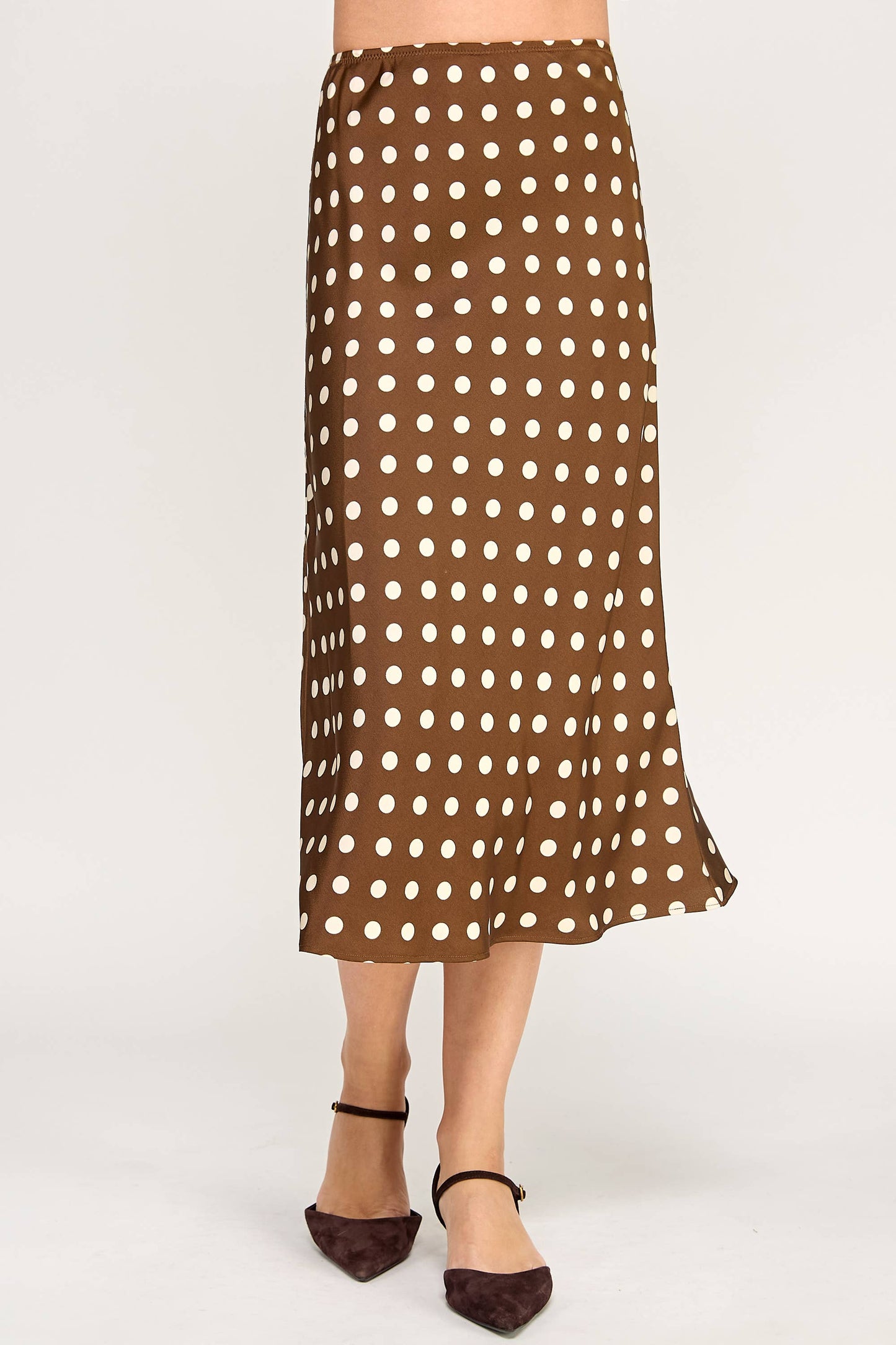 DOT MIDI SKIRT-COCOA CREAM