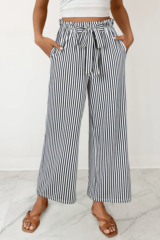 Stripe Drawstring Knot Wide-Leg Shift Pants